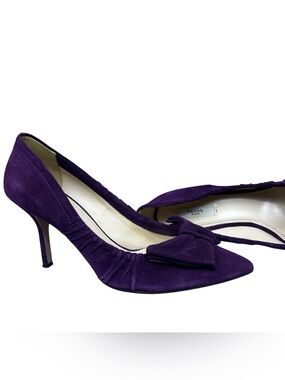 Prada Suede Bow Stiletto Kitten Heels Pumps Size US 9 EU 39 Purple Pointed Toe